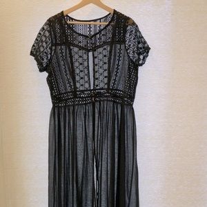 Black Lace Sheer Long Swim Cover Up